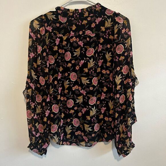 Loft Petite Black Floral Blouse Size XS NWT Fairy Goth Whimsical Peony Puff NWT - Picture 2 of 12